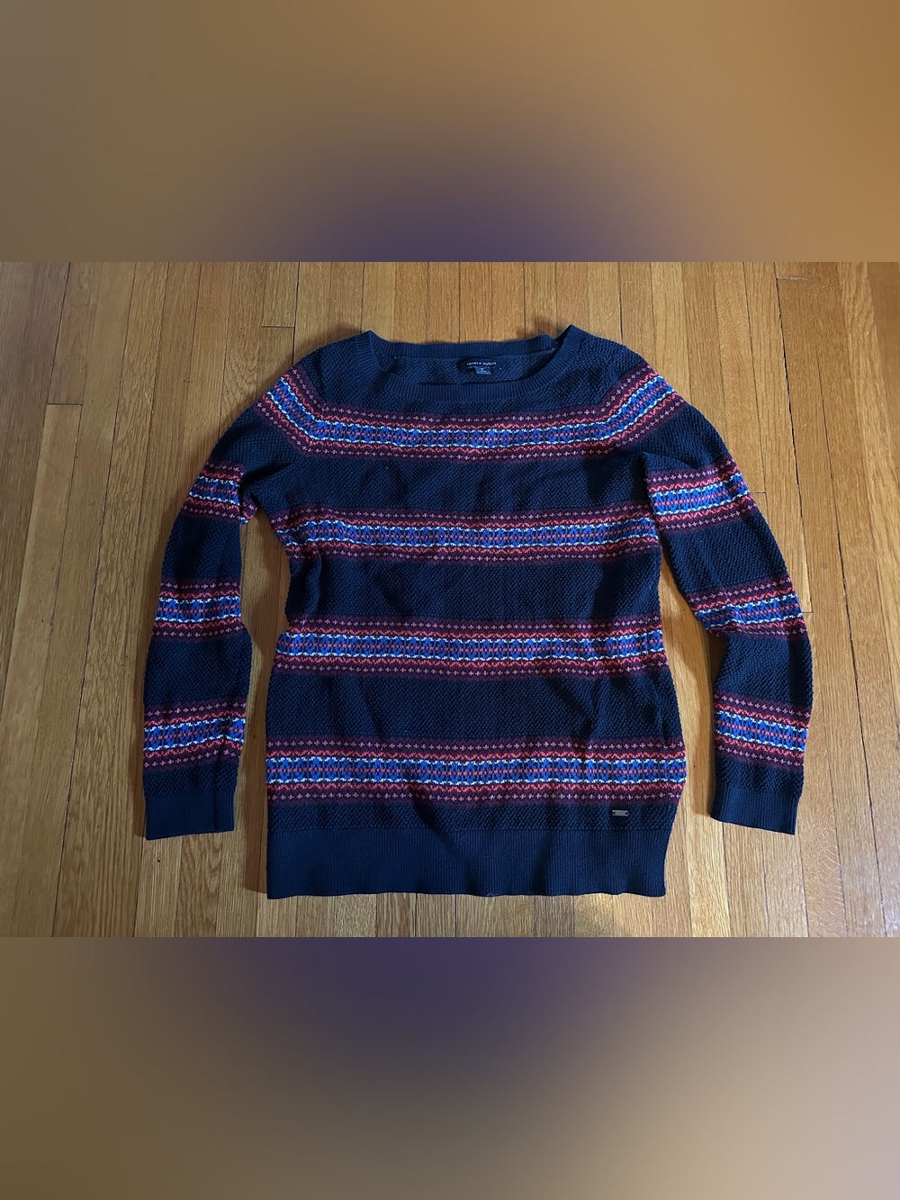 Tommy Hilfiger Cotton Navy Fair Isle Sweater, Size M